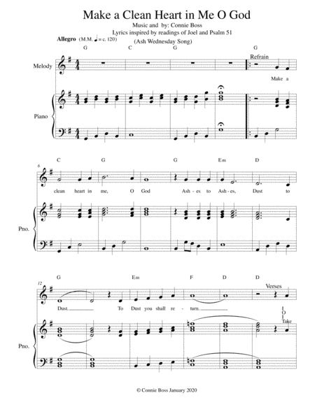 Make a Clean Heart in Me O God - vocal solo and piano