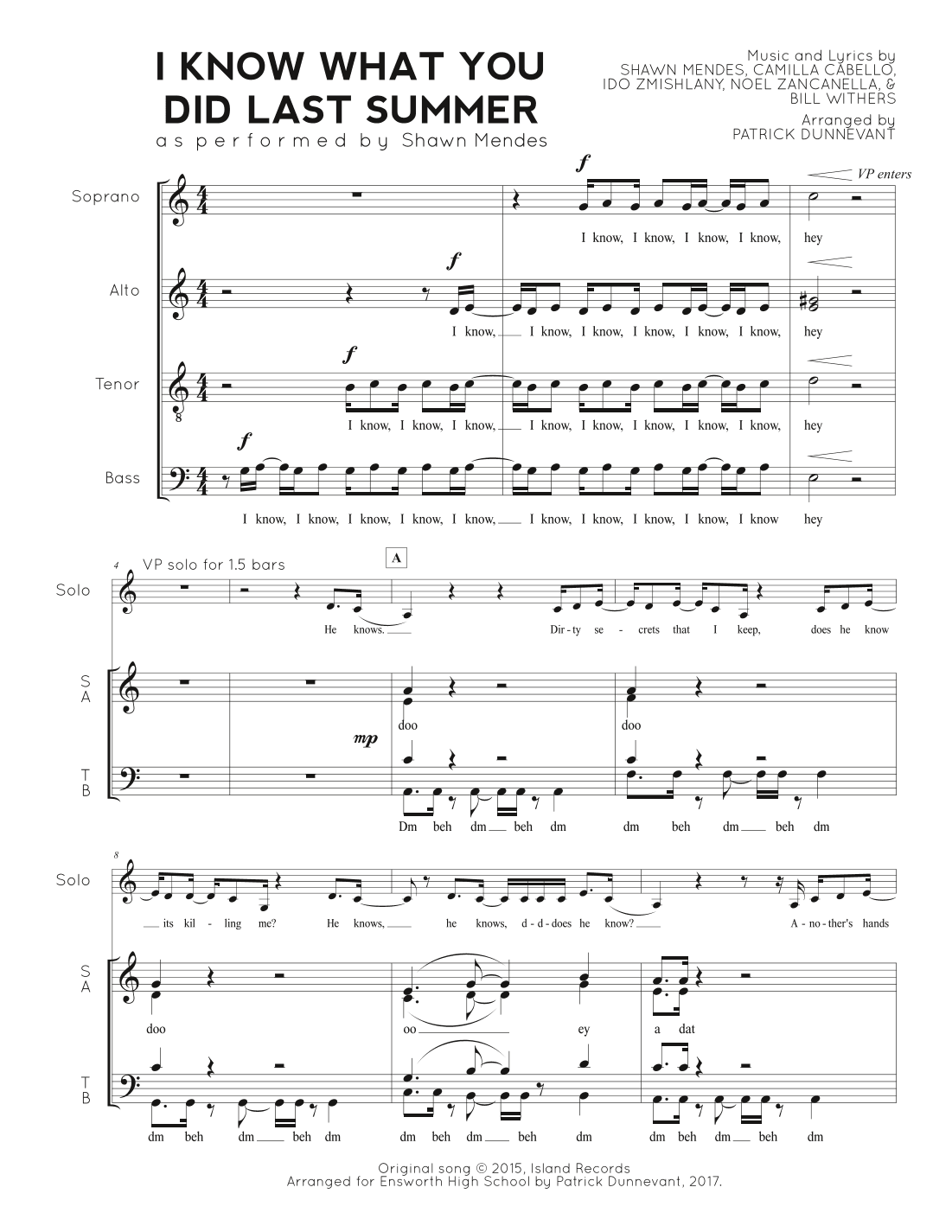 I Know What You Did Last Summer (arr. Patrick Dunnevant)