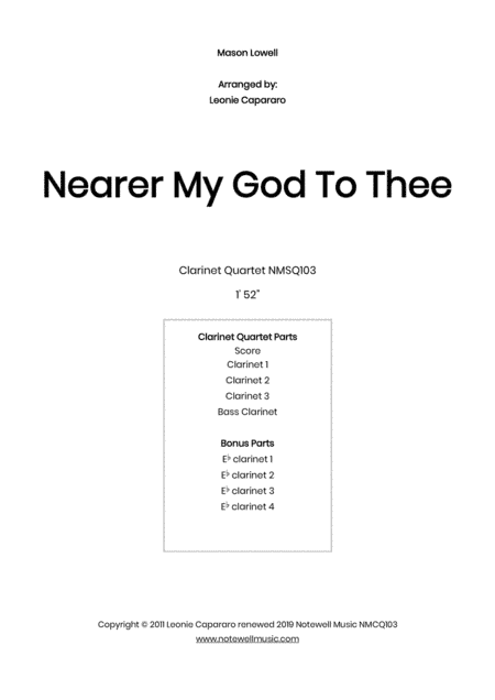 Nearer My God To Thee (Clarinet quartet) (arr. Leonie Capararo)