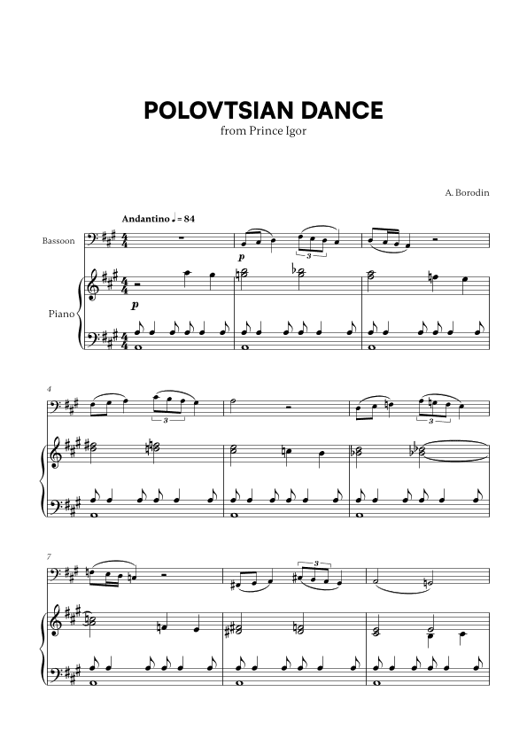 Polovtsian Dance (from Prince Igor) (for Bassoon and Piano) (arr. Cadenza Editions)