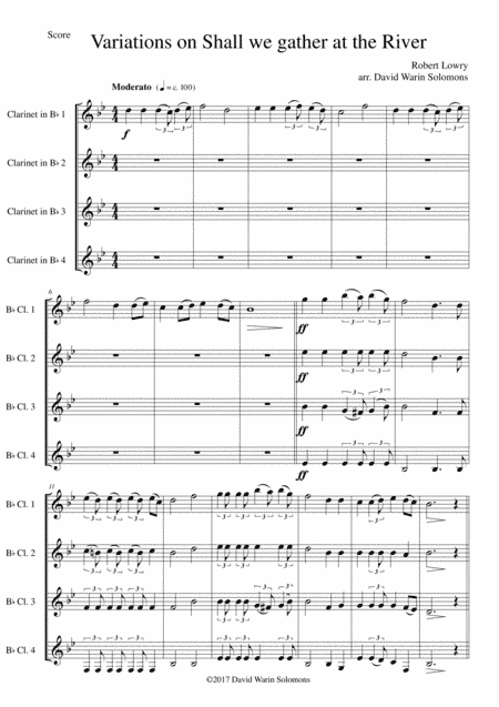Variations on Shall we gather at the river for clarinet quartet (arr. David Warin Solomons)