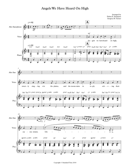 Angels We Have Heard On High for Vocal Solo with Alto Sax and Piano Accompaniment (arr. Debra E. Stempien, Gregory H. Turner)