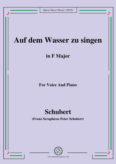 Schubert-Auf dem Wasser zu singen in F Major,for voice and piano (arr. MSM)