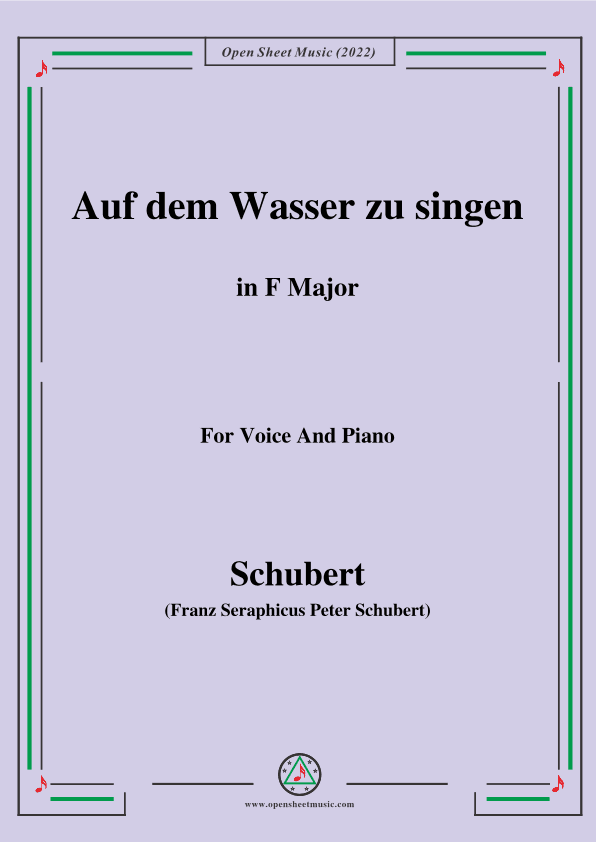 Schubert-Auf dem Wasser zu singen in F Major,for voice and piano (arr. MSM)