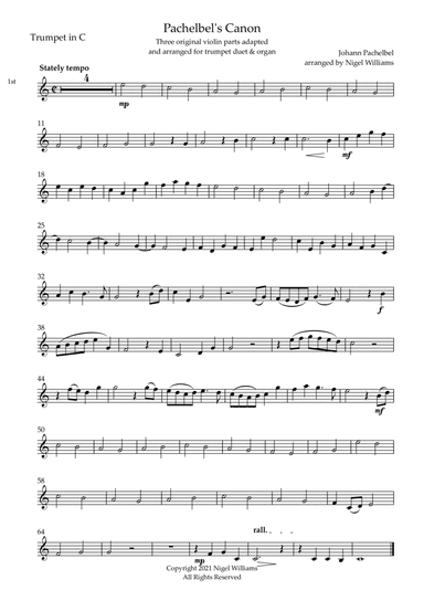 Pachelbel's Canon, for Trumpet Duet and Organ (arr. Nigel Williams)