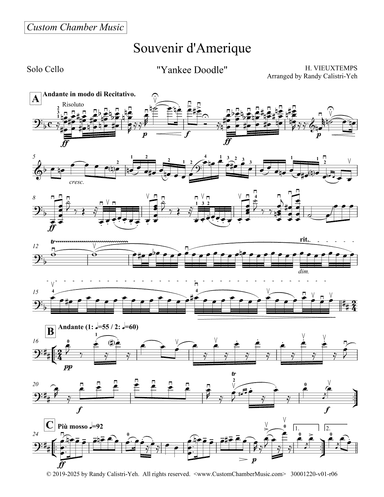Souvenir d'Amerique (Variations on "Yankee Doodle") (solo cello or viola) (arr. Randy Calistri-Yeh)