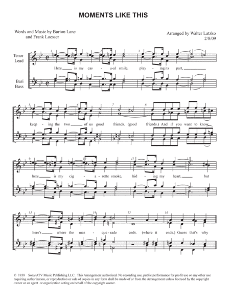 Moments Like This (arr. Walter Latzko)