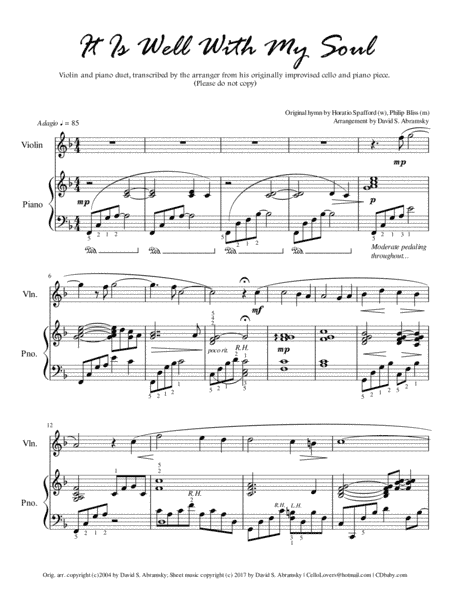 It Is Well With My Soul (arr. for violin and piano) (arr. David S. Abramsky)