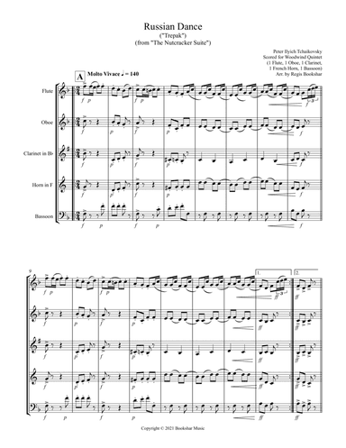 Russian Dance ("Trepak") (from "The Nutcracker Suite") (F) (Woodwind Quintet - 1 Flute, 1 Oboe, 1 Cl (arr. Regis Bookshar)