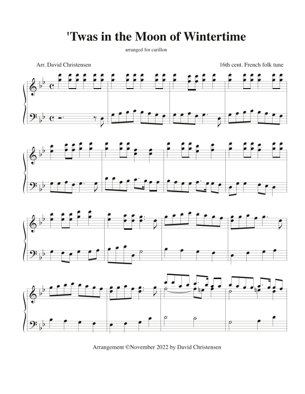'Twas in the Moon of Wintertime for Carillon (arr. David Christensen)
