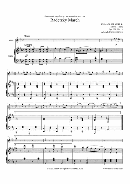 Radetsky March - Violin and Piano (arr. Anne L Christopherson GRSM ARCM)