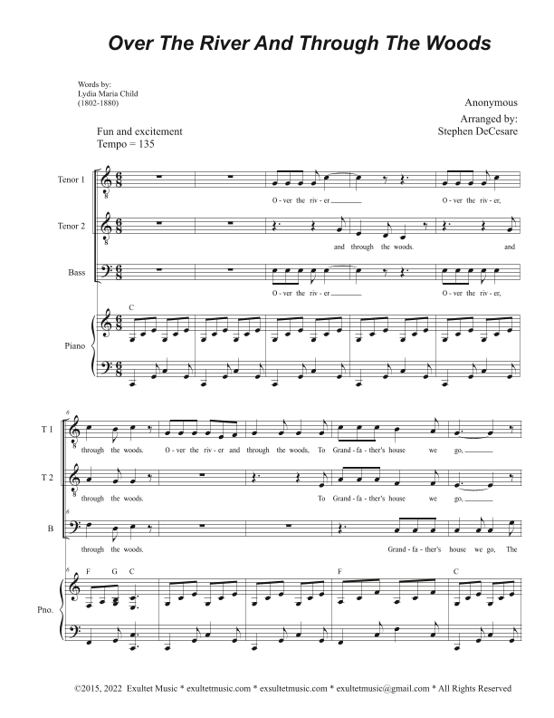 Over The River And Through The Woods (Vocal Trio - (TTB) (arr. Stephen DeCesare)