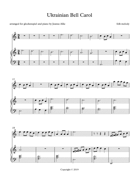 Ukrainian Bell Carol for glockenspiel and piano (arr. Jeanne Allie)