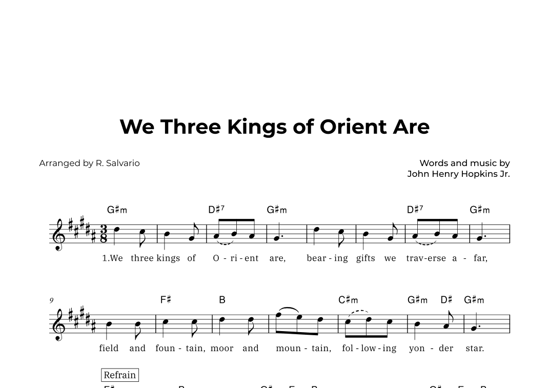 We Three Kings of Orient Are (Key of B Major) (arr. R. Salvario)