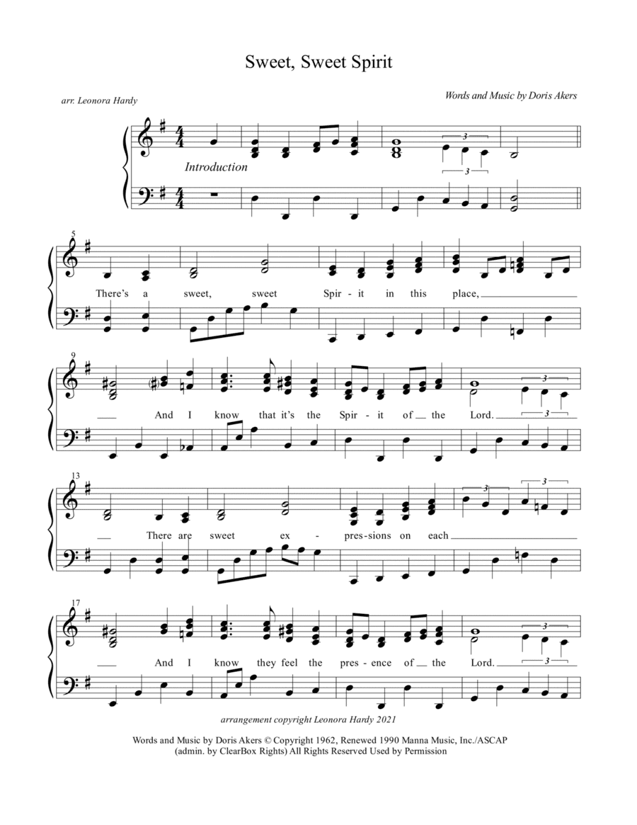 Sweet, Sweet Spirit (arr. Leonora Hardy)