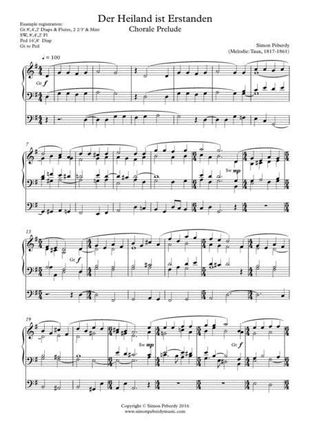 Organ Der Heiland ist Erstanden, Easter Chorale Prelude