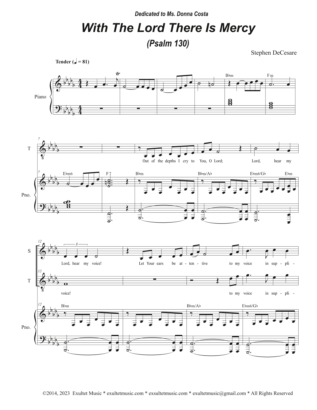 With The Lord There Is Mercy (Psalm 130) (2-part choir - (Soprano and Tenor)