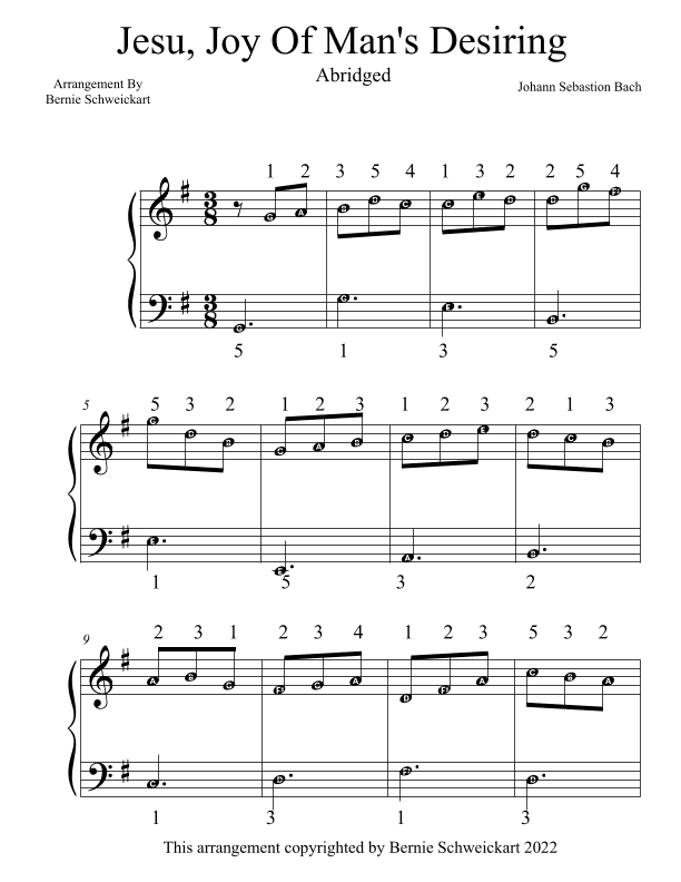 Jese, Joy Of Man's Desiring (BIG NOTE ABRIDGED VERSION) (arr. Bernie Schweickart)