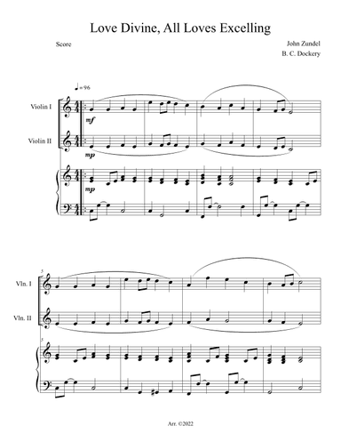 Love Divine, All Loves Excelling (Violin Duet with Piano Accompaniment) (arr. B. C. Dockery)