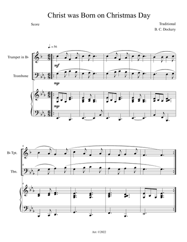 Christ was Born on Christmas Day (Trumpet and Trombone Duet with Piano Accompaniment) (arr. B. C. Dockery)