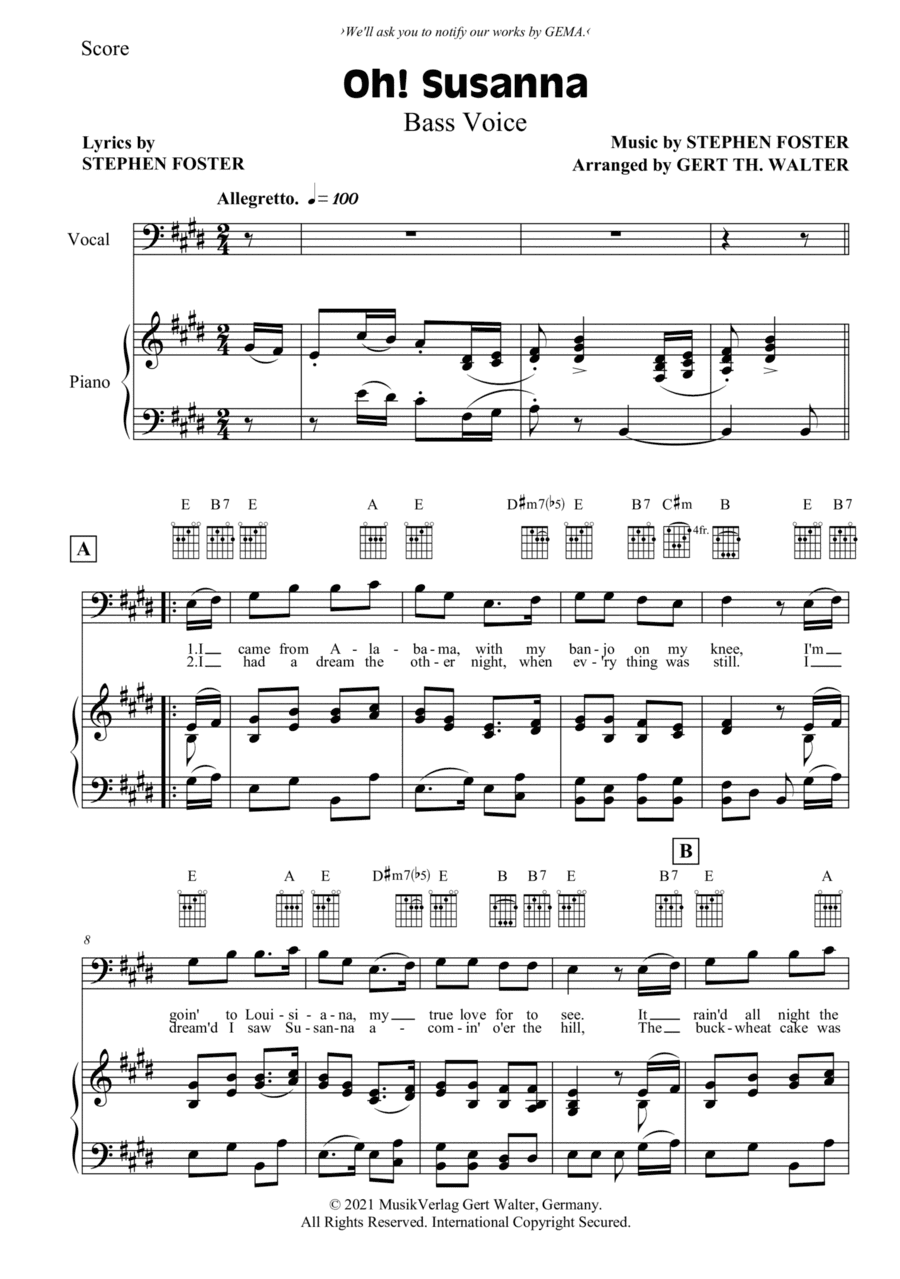 Oh! Susanna (arr. Gert Th. Walter)