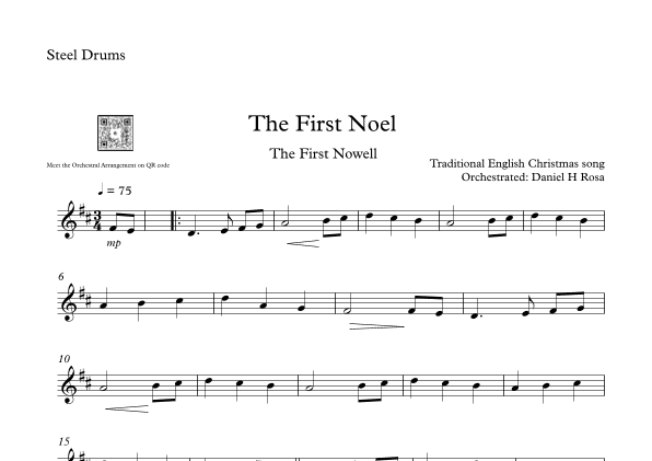 The First Noel - The First Nowell - Easy Christmas Carol - Steel Drums (arr. Daniel H Rosa)