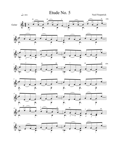 Etude No.5 For Guitar by Neal Fitzpatrick-Standard Notation