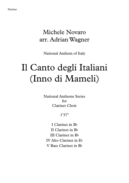 Il Canto degli Italiani (Inno di Mameli) Clarinet Choir arr. Adrian Wagner (arr. Adrian Wagner)