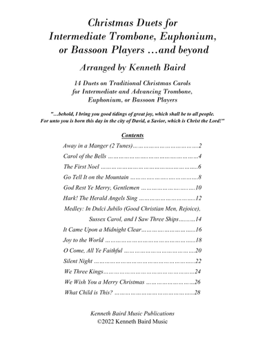 Christmas Duets for Intermediate Trombone, Euphonium, or Bassoon Players ...and Beyond (arr. Kenneth Baird)