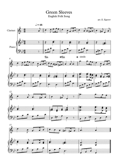 Greensleeves (What Child is This), English Folk Song, For Clarinet & Piano (arr. Eugene Egorov)