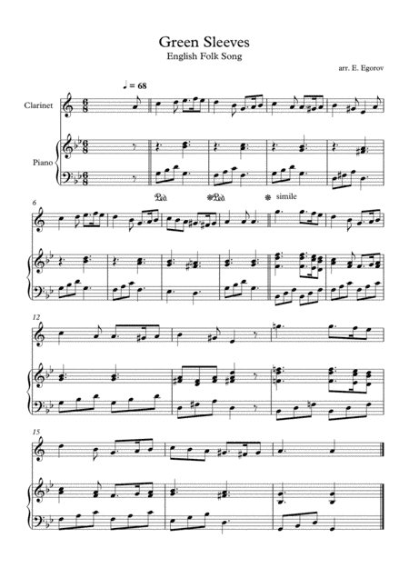 Greensleeves (What Child is This), English Folk Song, For Clarinet & Piano (arr. Eugene Egorov)