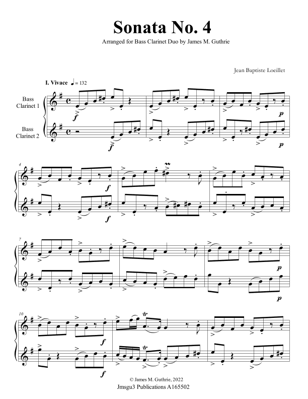 Loeillet: Sonata No. 4 for Bass Clarinet Duo (arr. James M. Guthrie)