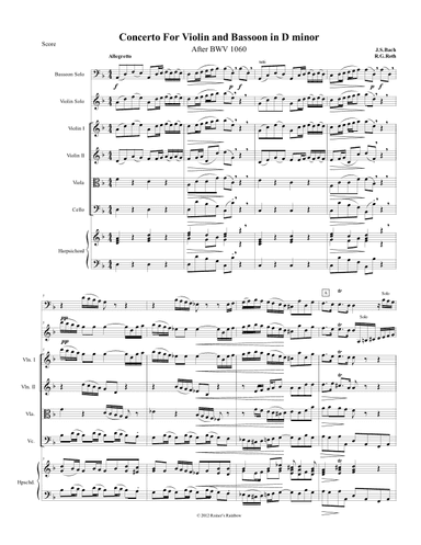 Bach BWV 1060 Concerto For Bassoon and Violin Complete Score and Parts (arr. R G Roth)