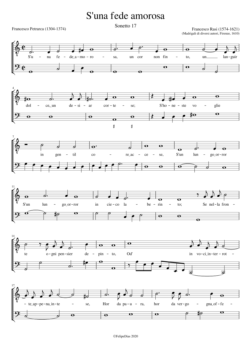 S'una fede amorosa (arr. Early Music Scores)