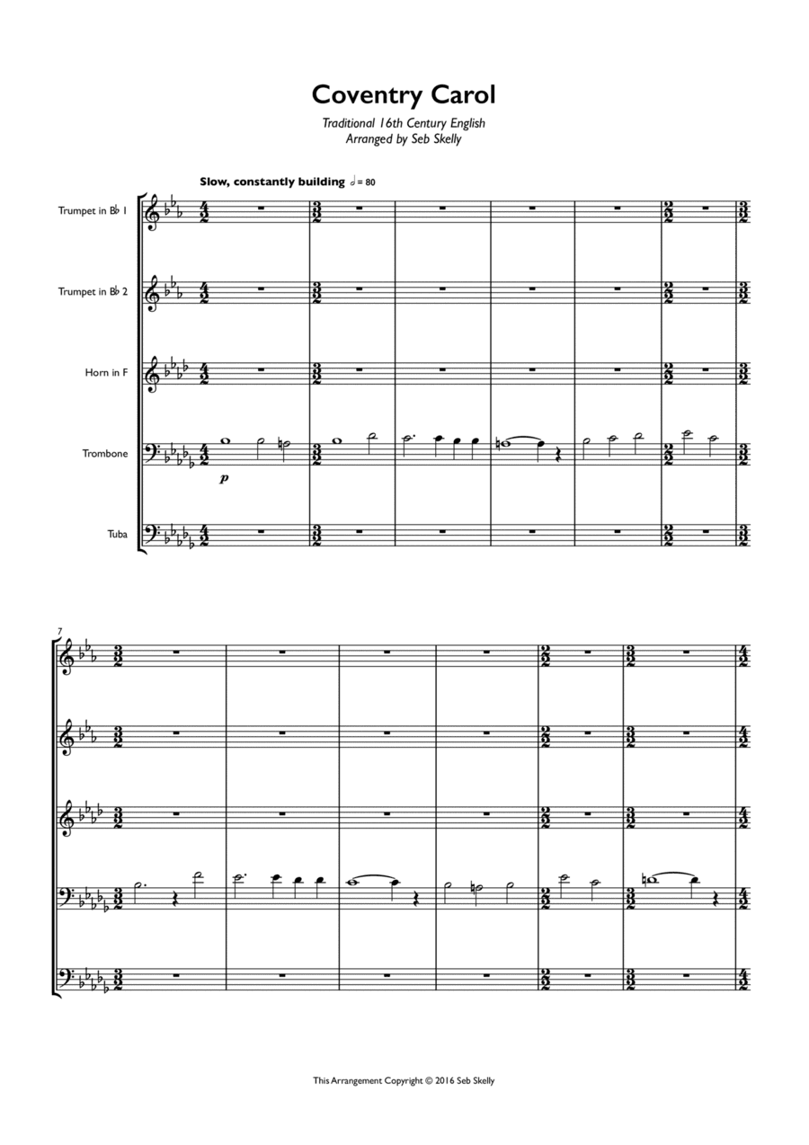 Coventry Carol for Brass Quintet (arr. Seb Skelly)