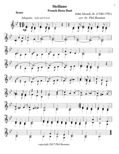 Siciliano - French Horn Duet (arr. Phil Beaman)