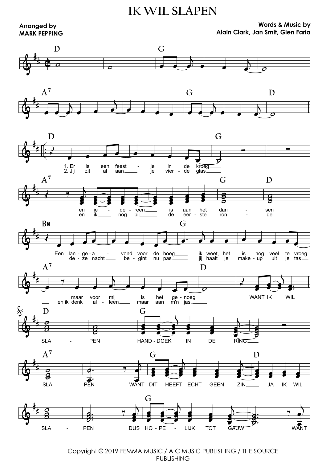 Ik Wil Slapen (arr. Mark Pepping)