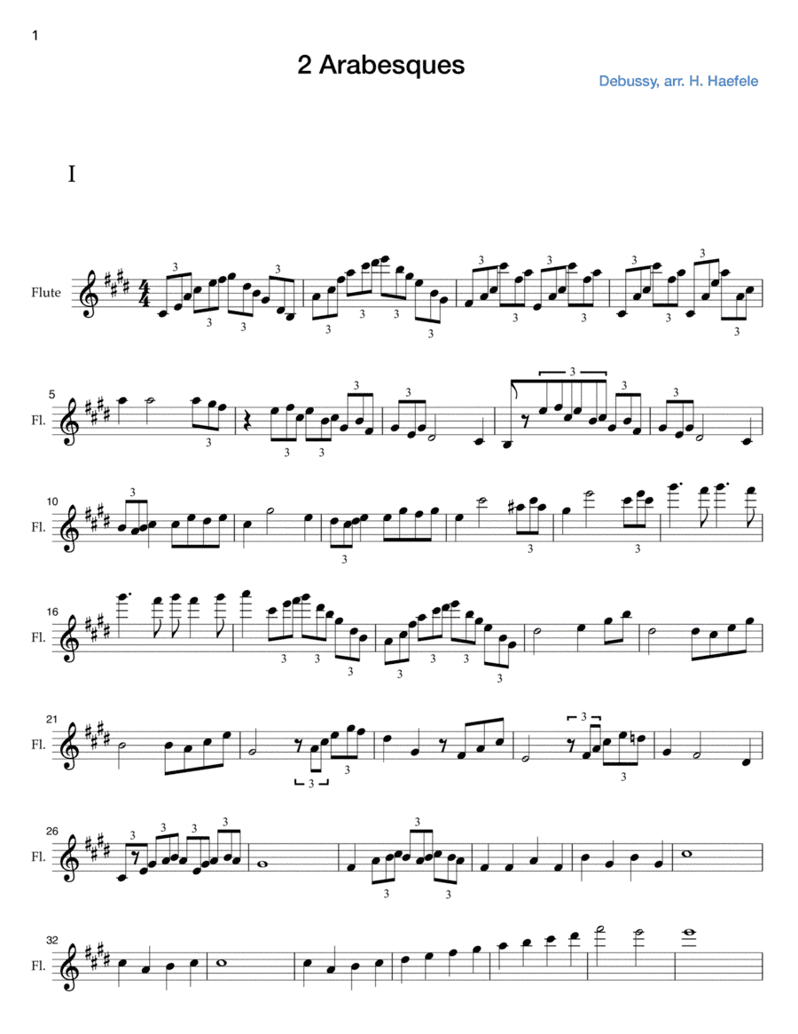 2 Arabesques for Flute solo (arr. Hannah Haefele)