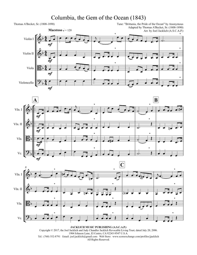 Columbia the Gem of the Ocean (String Quartet) (arr. Joel Jacklich (A.S.C.A.P.))