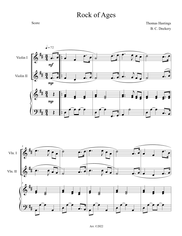 Rock of Ages (Violin Duet with Piano Accompaniment) (arr. B. C. Dockery)