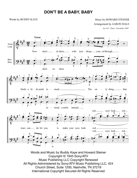 Don't Be A Baby, Baby (arr. Aaron Dale)