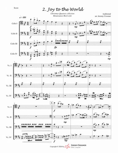 Joy to the World CELLO quartet - ADVANCED (arr. Jeremy Crosmer)
