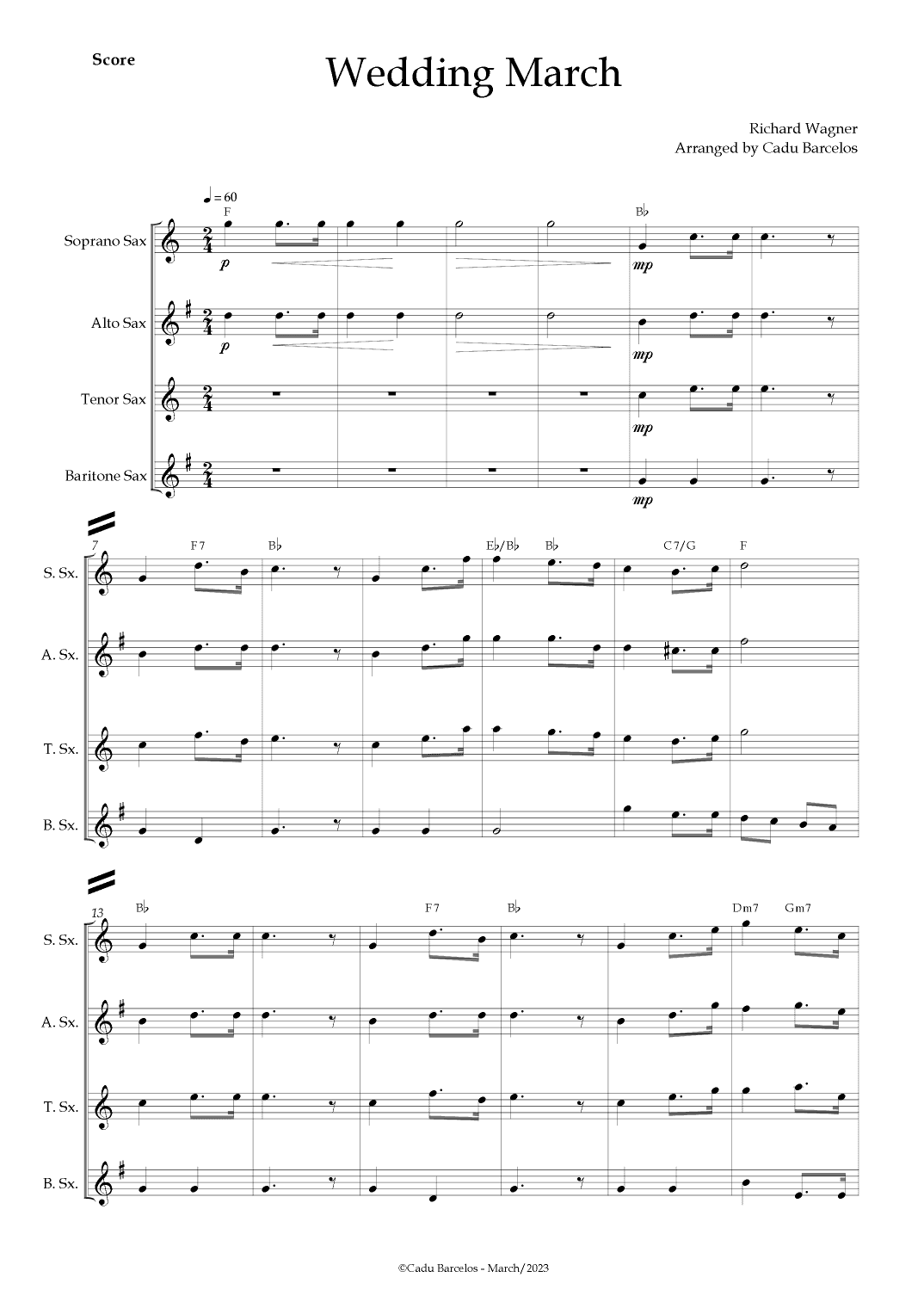 Wedding March (Wagner) Saxophone Quartet Chords (arr. Cadu Barcelos)