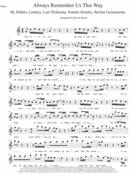 Always Remember Us This Way (arr. Kevin Busse)