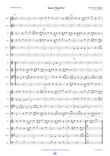 Canon "Bona Nox" (Mozart) (arr. Josef STASTNY)