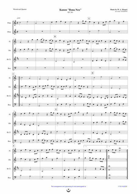 Canon "Bona Nox" (Mozart) (arr. Josef STASTNY)