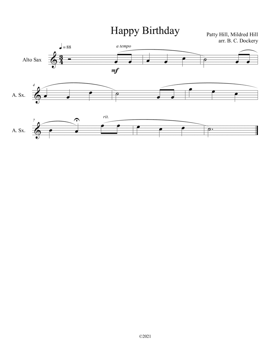 Happy Birthday (Alto Sax Solo) (arr. B. C. Dockery)