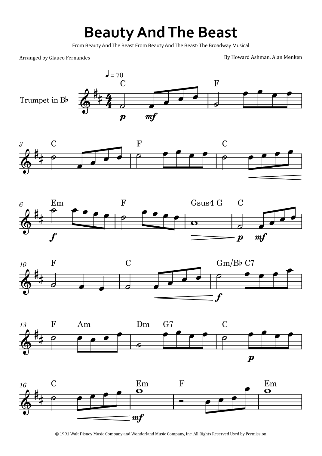 Beauty And The Beast (arr. Glauco Fernandes)