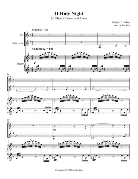 O Holy Night for Flute, Clarinet and Piano (arr. Ian Wei)