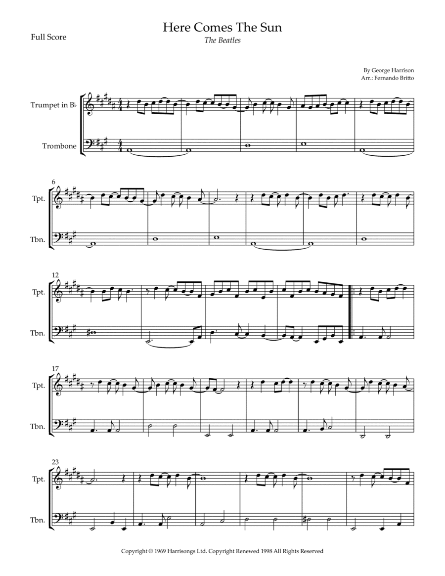 Here Comes The Sun (arr. Fernando Britto)